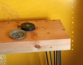 industrial blonde console table from reclaimed wood with hairpin legs