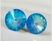 Blue Earrings Swarovski Crystal Ultra Blue Rivoli Earrings Stud Earrings Bridesmaid Gift Hypoallergenic Surgical Steel Something Blue