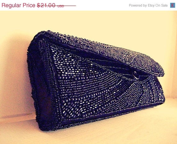 ON SALE NOW Vintage Closeout Sale - Vintage Bijoux Black Beaded Hollywood Clutch