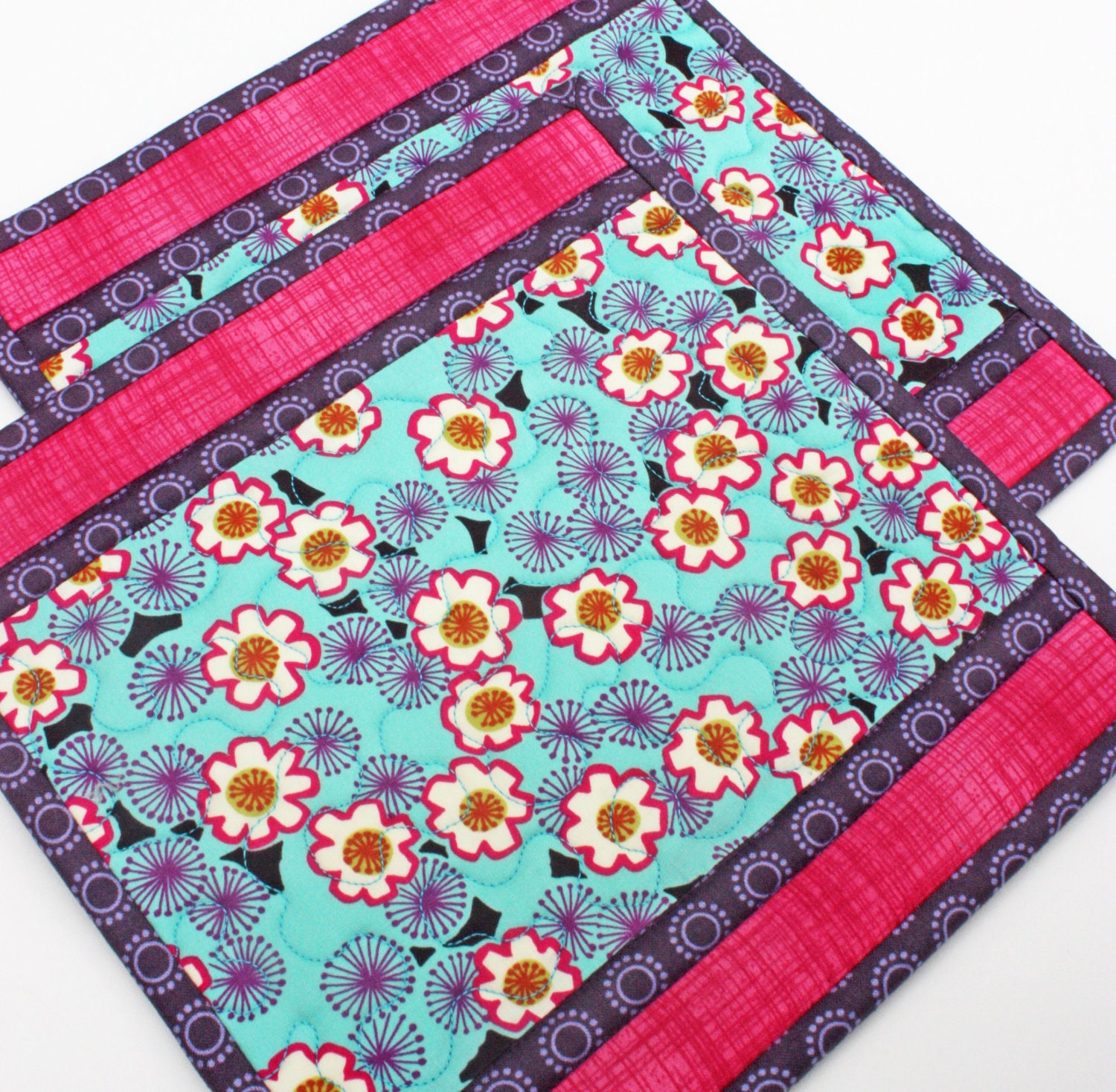 Cherry Blossom - Handmade Quilted Potholders - Set of Two