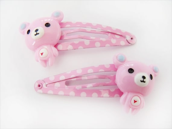 Kawaii pink bear clips