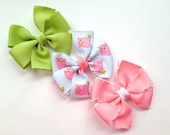 Pinwheel Hair Bows --Lime Green, Rose Pink, Owls, for little girls, toddlers, baby