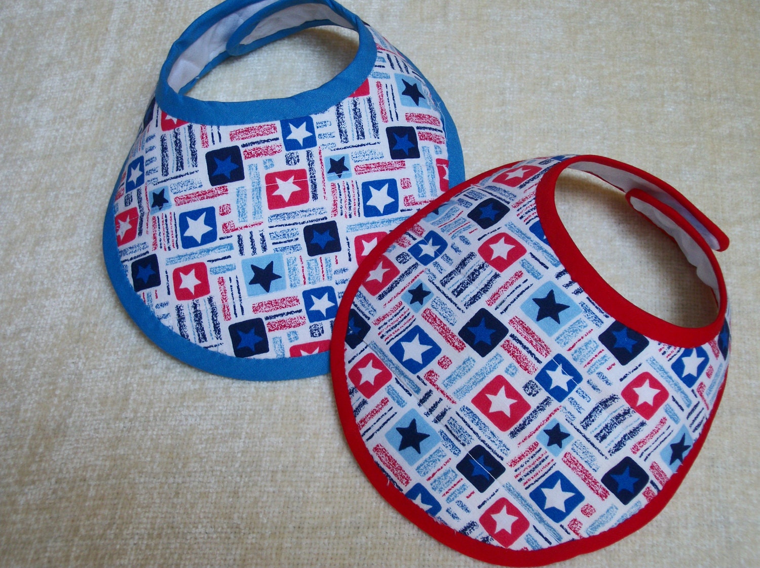 Baby bibs, red, white and blue
