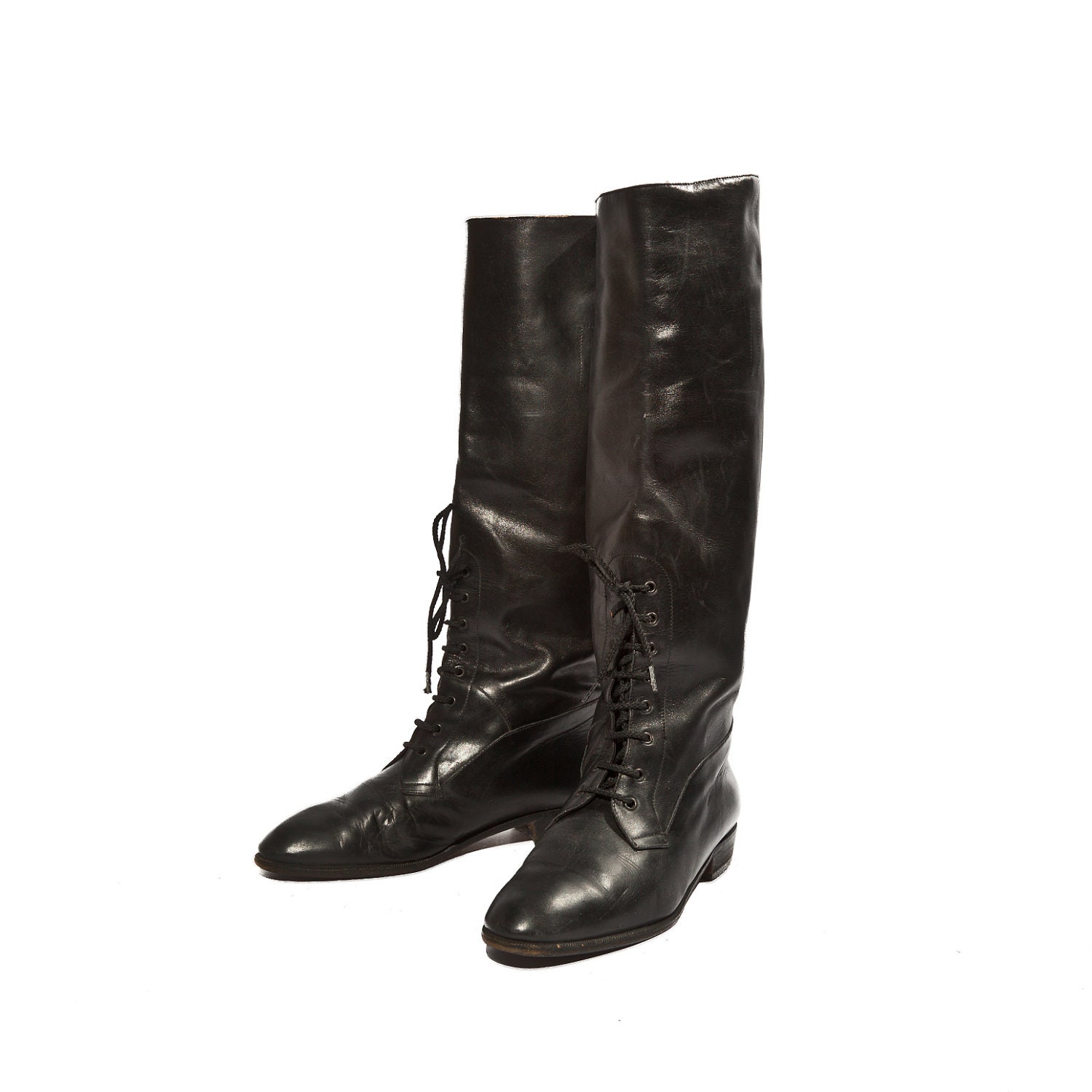Vintage Riding Boots Corset Lace Fronts Flat Heel Equestrian Fashion for a Women's Size 7 1/2 B