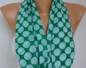 Green Infinity Scarf Shawl Circle Scarf Loop Scarf  Gift -fatwoman -  - Polka dots