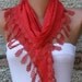 Red Scarf - Cotton Scarf - Cowl with Lace