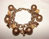 Vintage Chunky Charm Bracelet with Gold and Bronze Beads