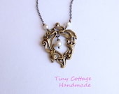 Antiqued Gold Brass Lily of the Valley Pearl Necklace -- Vintage Style Bridal Necklace