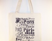 Paris Typography 15x15 Canvas Tote  - available in other image colors and tote sizes