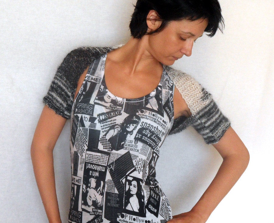 Mohair Knit Shrug, Summer and Winter Bolero, Variegated Black and White Short Shrug, Romantic   Women Shrug - KB0005 - Aimarro
