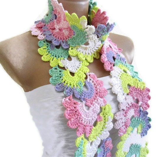 Crocheted Multi Color Bamboo Lace Neckwarmer,scarf,fashion,gift, valentine,  winter trends, fashion, 2012