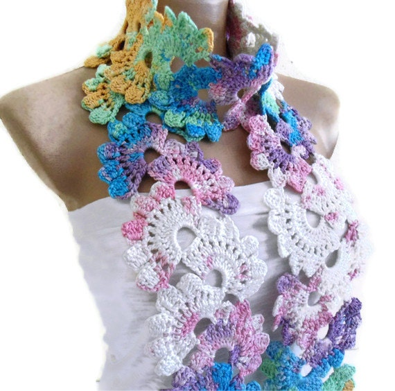 Crocheted Multi Color Bamboo Lace Neckwarmer,scarf,fashion,gift, valentine,  winter trends, fashion, 2012