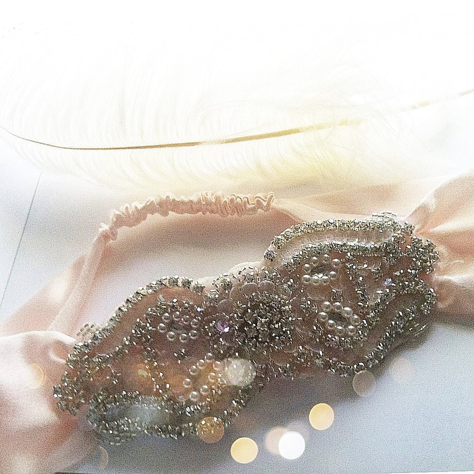 Hawthorne Pastel DECO Crystal and Pearl Headpiece/Headband-Different Color Silks Available-Vintage Bride 1920s Wedding The Great Gatsby