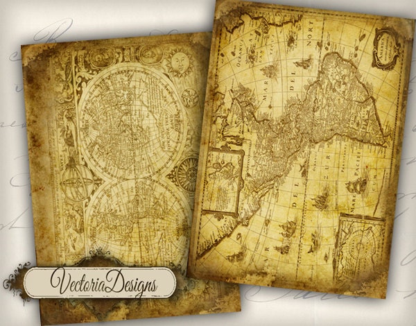 Old Maps ATC vintage images digital background printable collage sheet VD0255