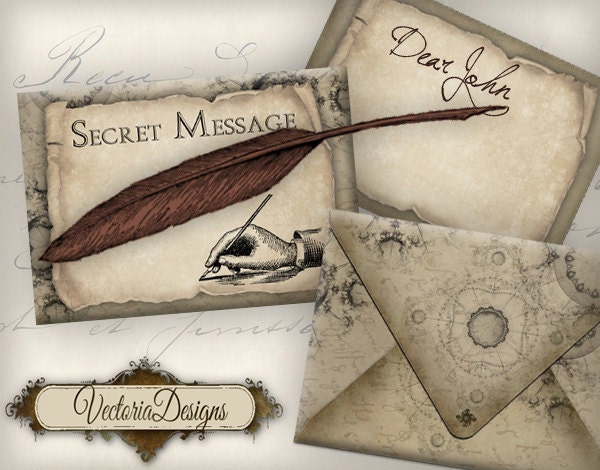 INSTANT DOWNLOAD Secret Message Envelopes Printable Steampunk Envelopes digital collage sheet 261