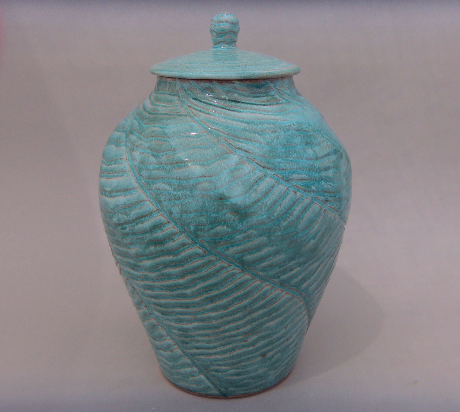 Large Altered Ceramic Turquoise Jar