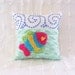 blue green pillow cover 14 X 14 SALT WATER BEAUTY vintage chenille nautical cushion cover beach house fish pillow ocean waves