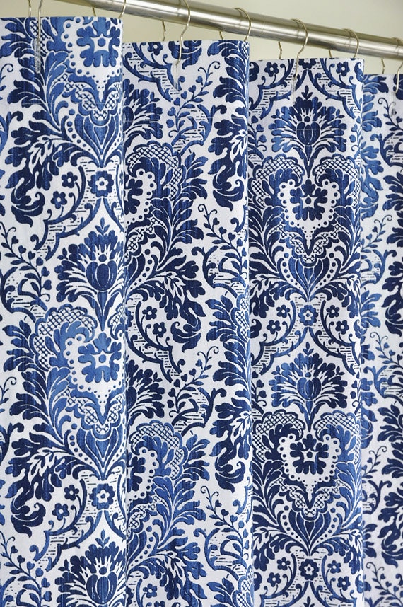 84 LONG Navy Damask Shower Curtain - 72 x 84 LONG
