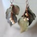 Woodland earrings with 3 leaves ( Pastel green colour ) and natural pearls. Forest Queen collection