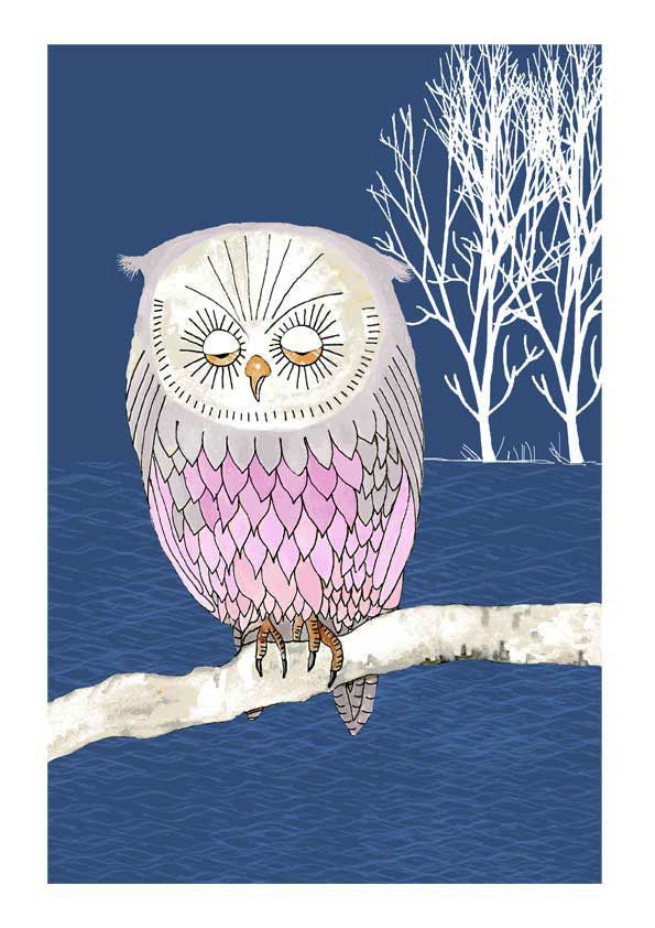 Lonely Owl Illustration A4 Art Print