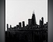 HUGE 30" x 30" Original Abstract Art -oil Chicago painting on canvas - Modern-Textured- Home decor -Night Lights
