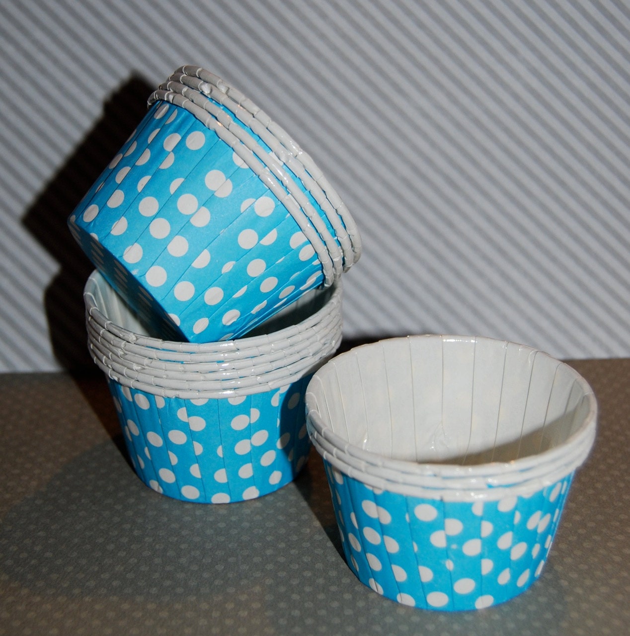 Light Turquoise Blue  Polka Dot  Candy Cups Nut Grease proof  Baking cupcake liners  muffin cups  Ice cream dessert portion cups - 24 count