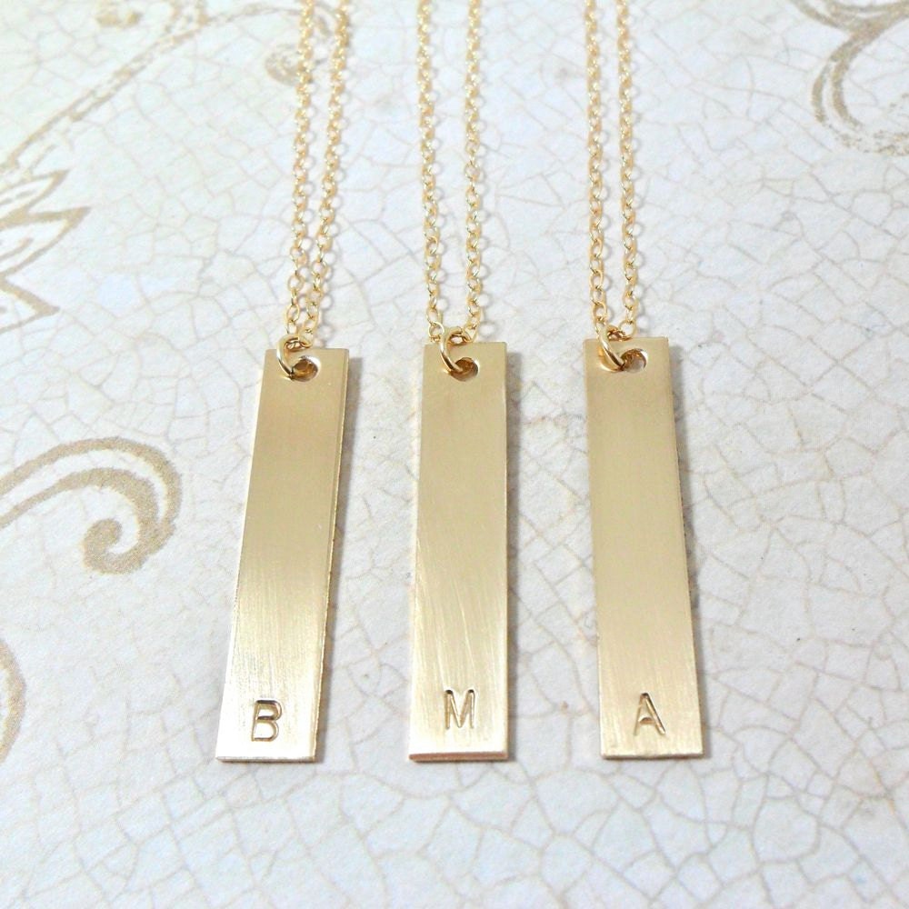 Bridesmaids' Personalized Gold Fill Bar Necklace (Set of 3)
