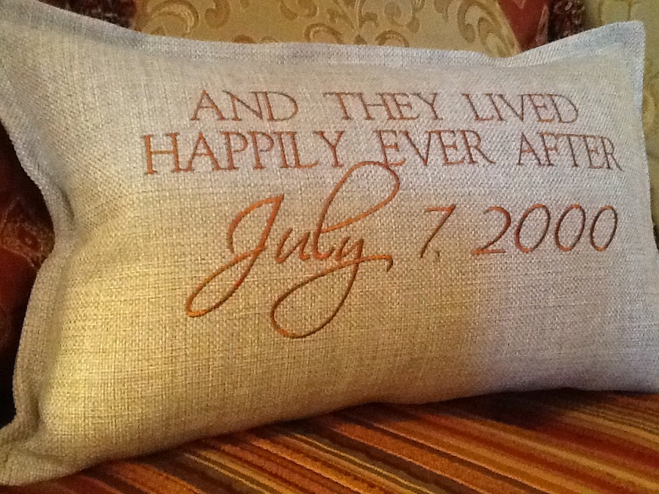 Pillow And They Lived Happily Ever After with Your Date  Embroidered Pillow Cover - Wedding Gift