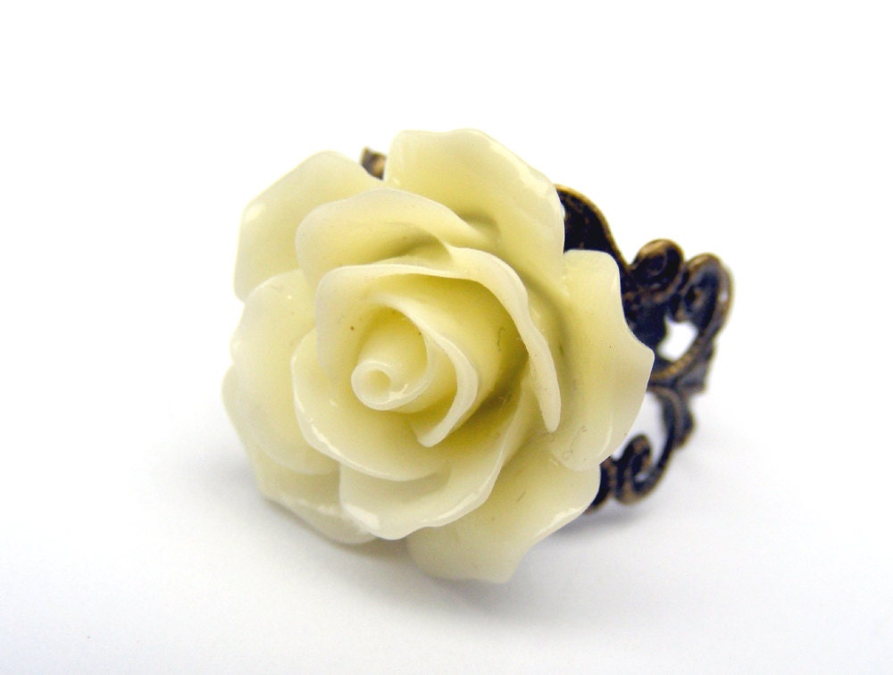 Statement novelty, eco friendly cocktail ,Adjustable Ring Rose,cream butter nude bridal filigree  boho romantic feminine wedding shabby chic