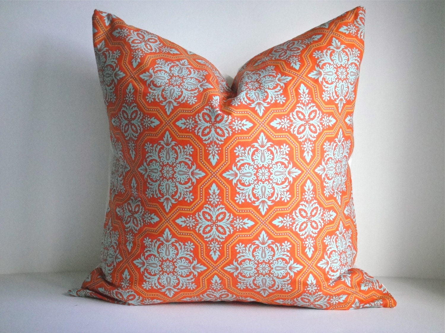 SET Of TWO 18x18 Pillow Cover In Tile Amber / Aqua on Both Sides