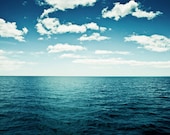 Sea Photography - ocean landscape seascape dark blue white water beach photo clouds nautical photography print wall art, 5x7 Photograph