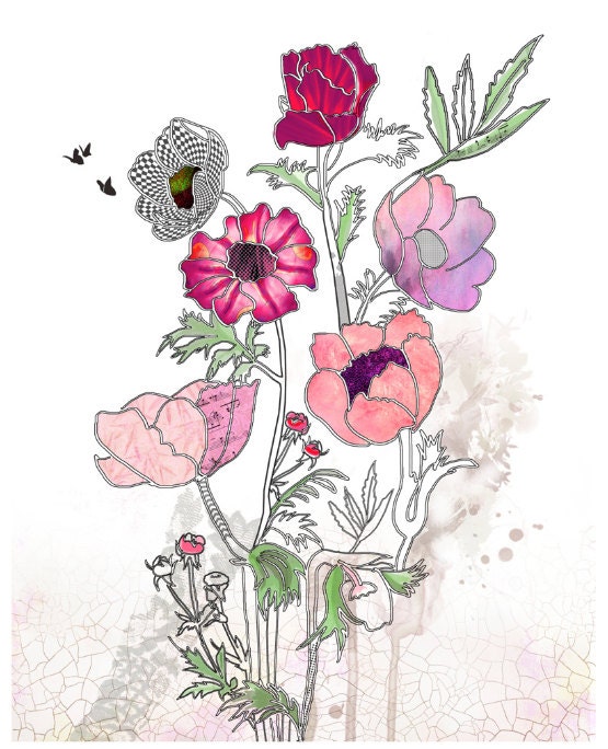 8x10 Giclee print, Flowers painting, Flowers print, Watercolor flower,Hot pink flowers