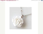 SALE white rose necklace, bridesmaid gift, white flower necklace, silver necklace, white necklace bridesmaid jewelry