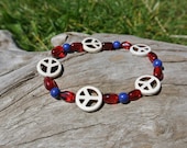 Peace Sign Stacking Bracelet in Red, White and Blue