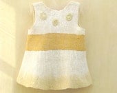 OOAK white and yellow baby girl nuno felted dress 12-18 month. Gifts Under 75. Warm and soft. Eco friendly.