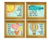 20% off - You are my Sunshine, Art, Nursery, Toddler Décor, Set of Four Illustrations