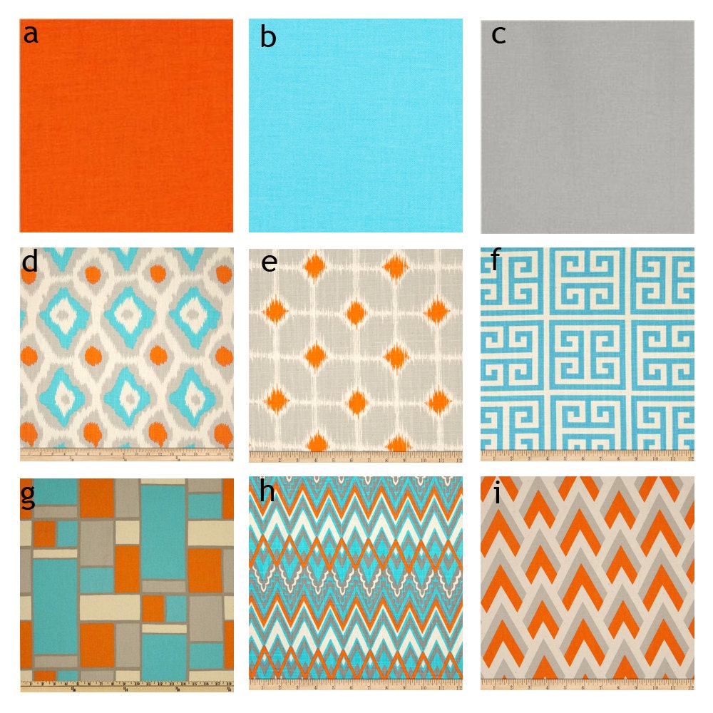 Custom Crib bedding - Orange, Aqua, and Grey Geometrics