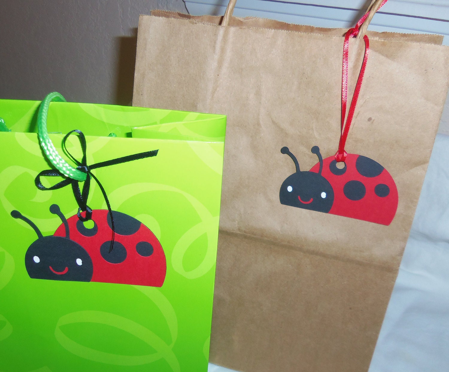 12 LADYBUG Thank You Gift Bag Tags for Party Favors at Baby Shower or Birthday Party - Customize Your Way