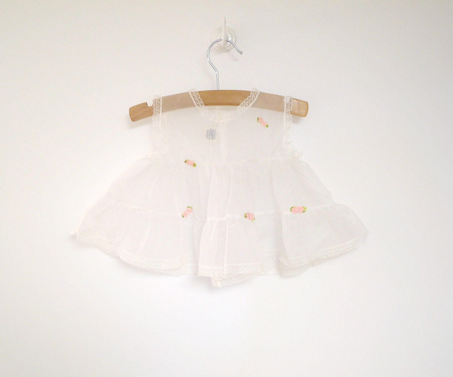 1950's White and Pink Chiffon Rosette Pinafore