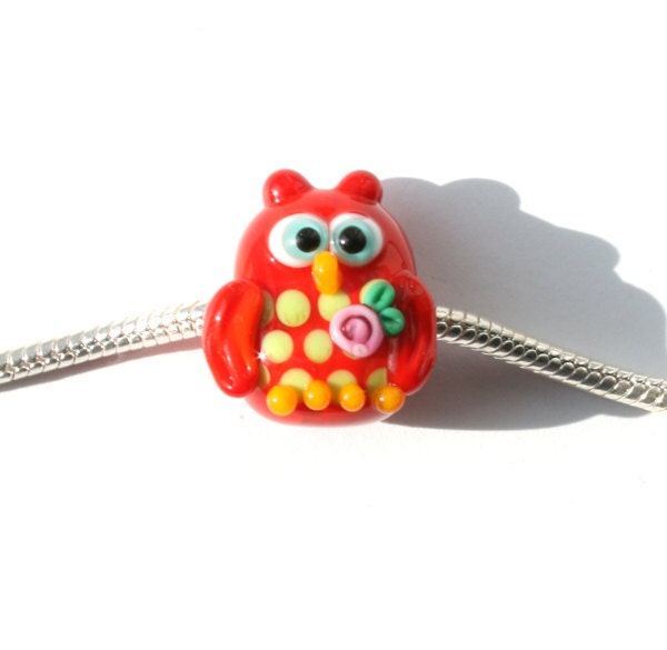Glass lampwork red owl bead fit pandora, troll, biagi bracelet - Myhappyhobby