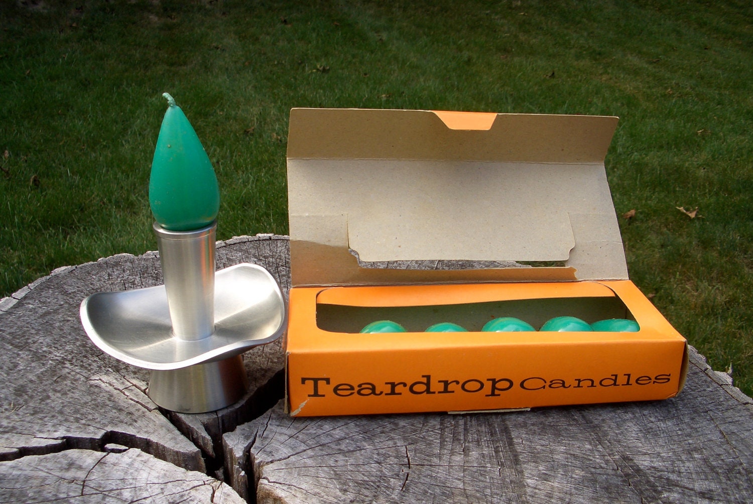 Crystal Green Teardrop Candles (set of 6)