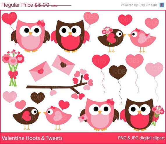 30% OFF valentine clipart owls birds clip art digital - Valentine Hoots and Tweets Digital Clipart