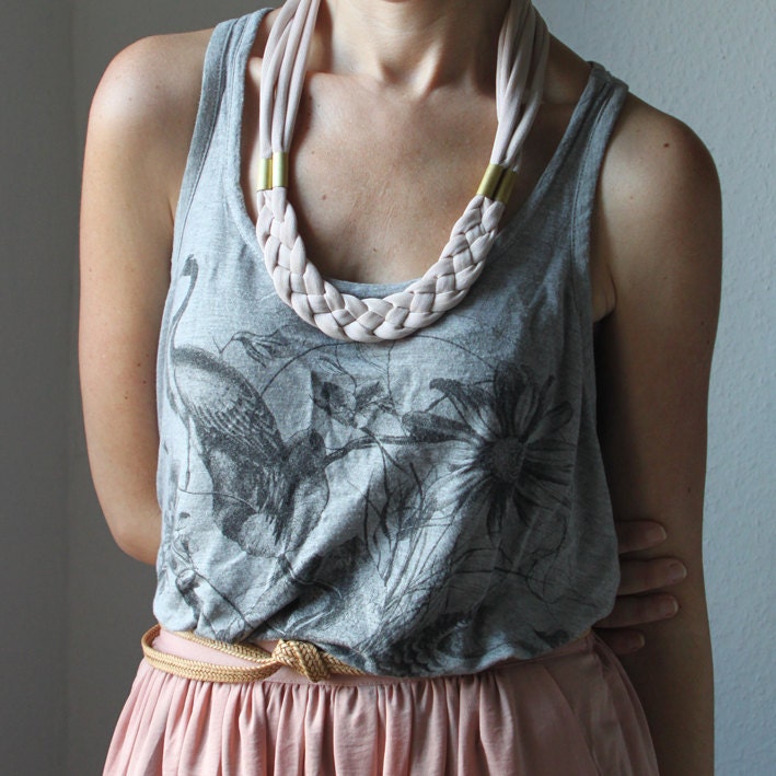 SALE - Last one - Braided necklace in nude mauve jersey fabric
