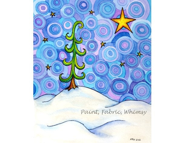 5x7 Pine Tree Original Watercolor Matted Print