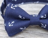 Navy Bowtie -- Anchor Bow Tie -- Nautical Tie -- Boys Navy Bow Tie -- Mens navy bow tie