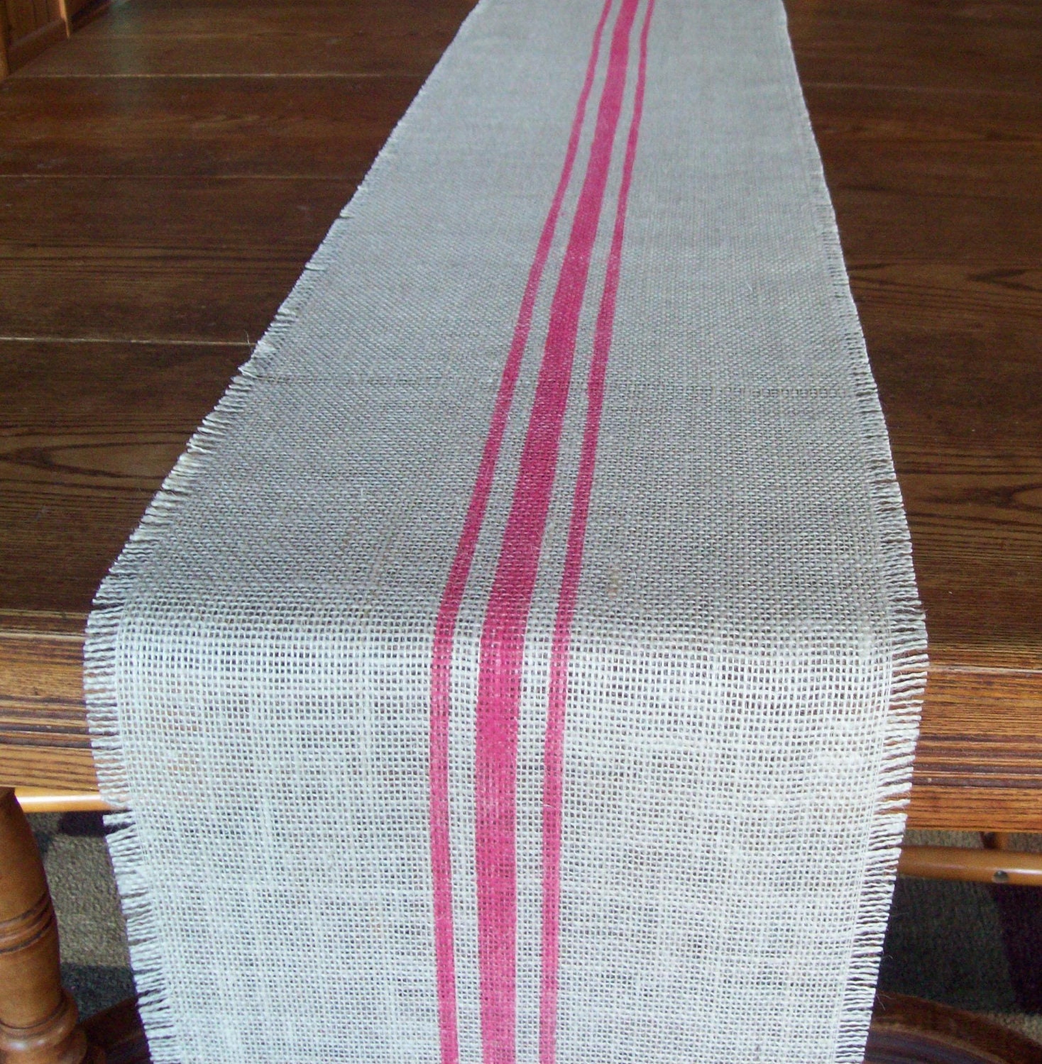 Striped Table Runner 12 x 84 with Bright Pink Stripes - Other Colors Available - Burlap Table Runner - Modern Grain Sack Table Runner