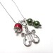 Silver Lyre Necklace - Scarlet Red and Olive Green Pearls - Greek Sorority - Harp