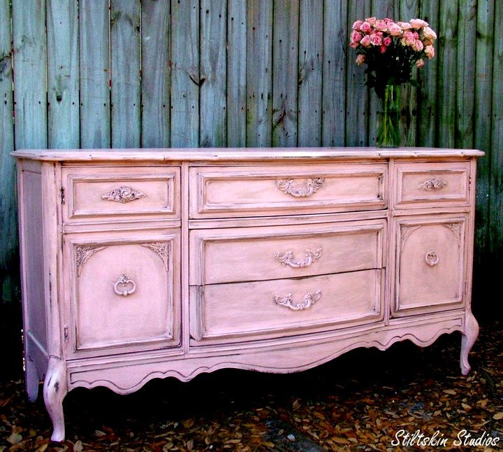 Custom Painted Shabby Cottage Pink French Dresser