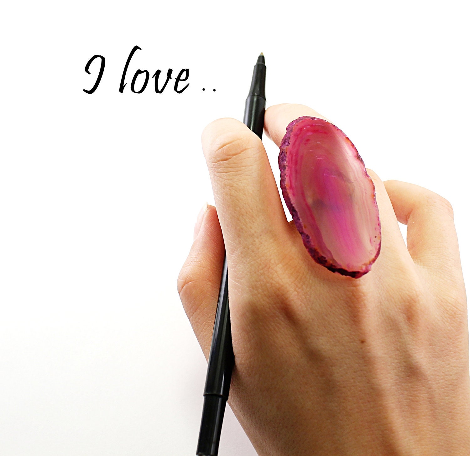 Pink agate ring - agate geode ring oversized big gold adjustable druzy geode jewelry handmade crystal jewelry by NatureLook fashion
