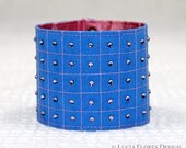 Bohemian Rhinestone bracelet hand painted cotton strassed with sparkling rhinestone crystals blue pink by LuciaFloresDesign